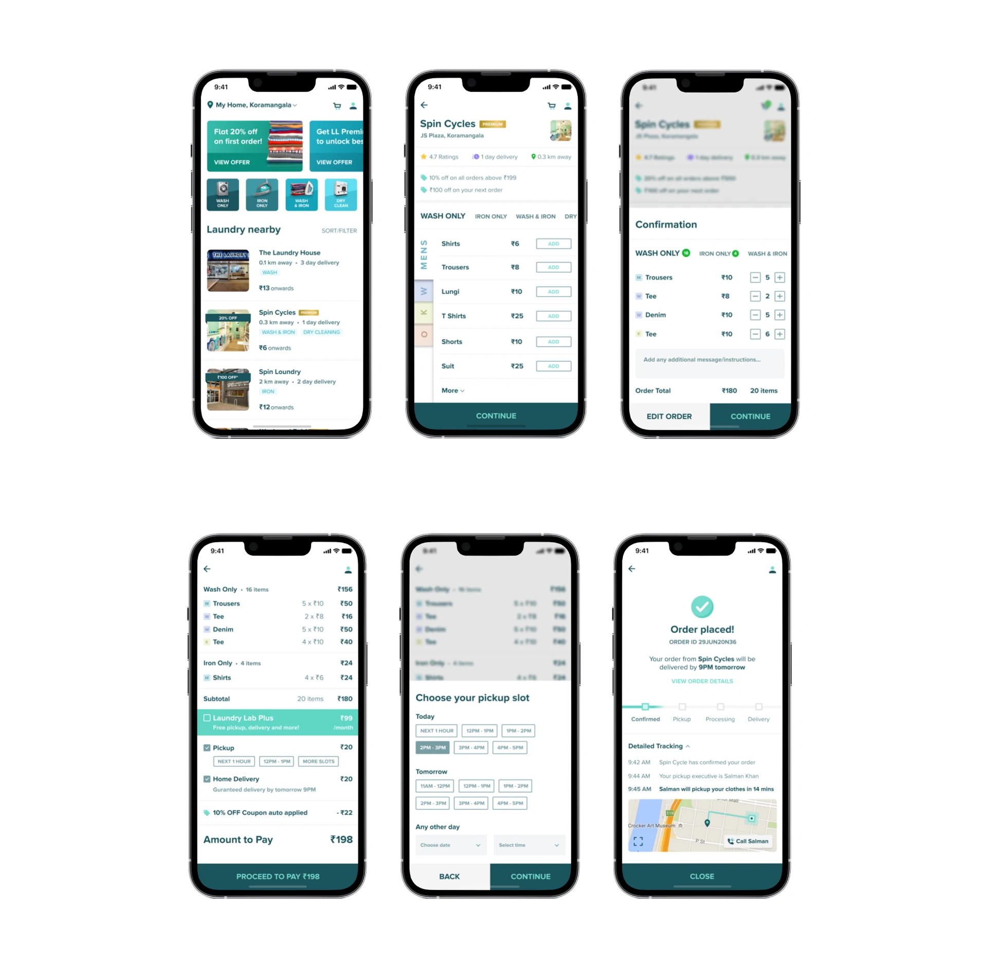 Laundry Lab mobile designs from service discovery through order tracking